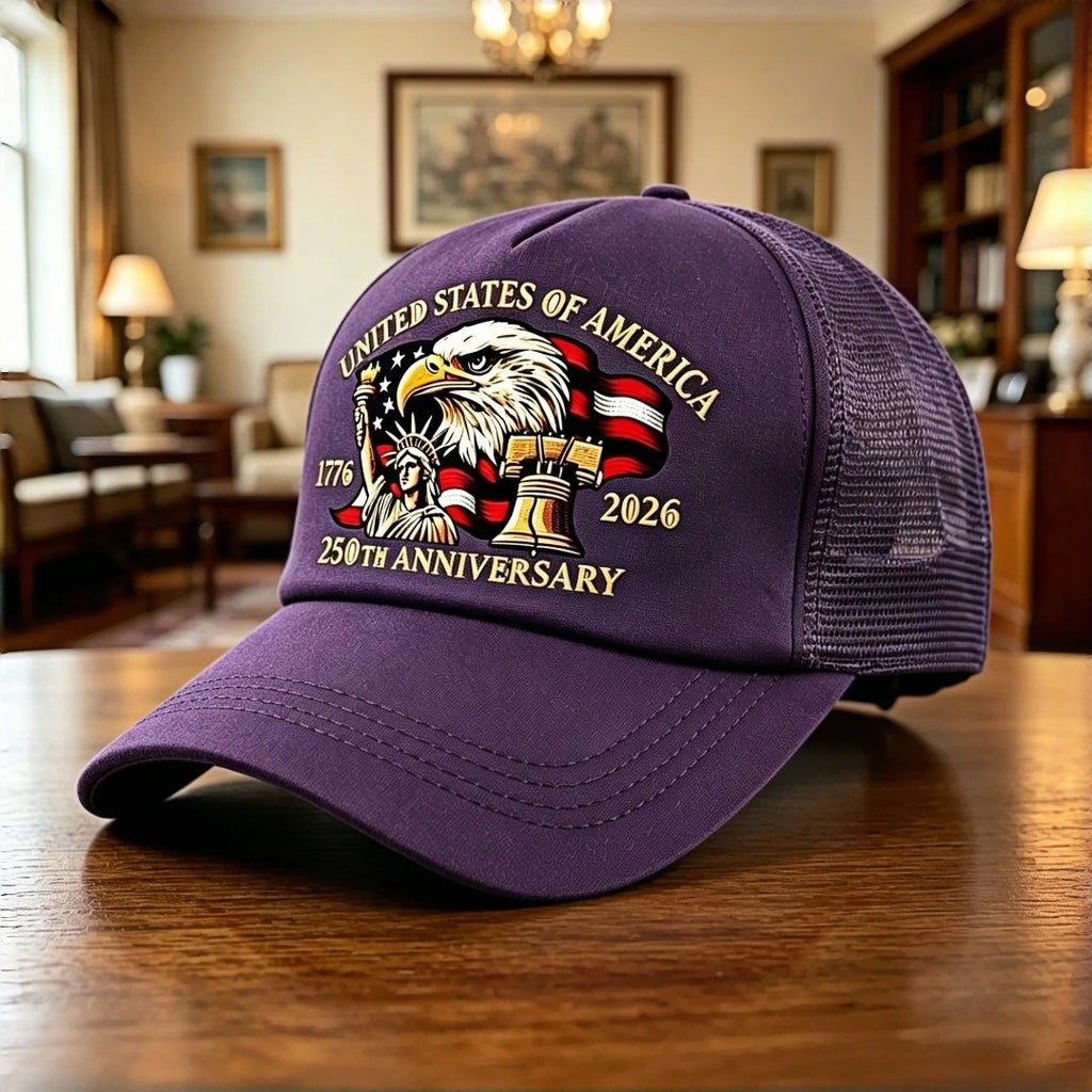 US 250th Anniversary 1776-2026 Trucker Hat Eagle Print Mesh Baseball Cap