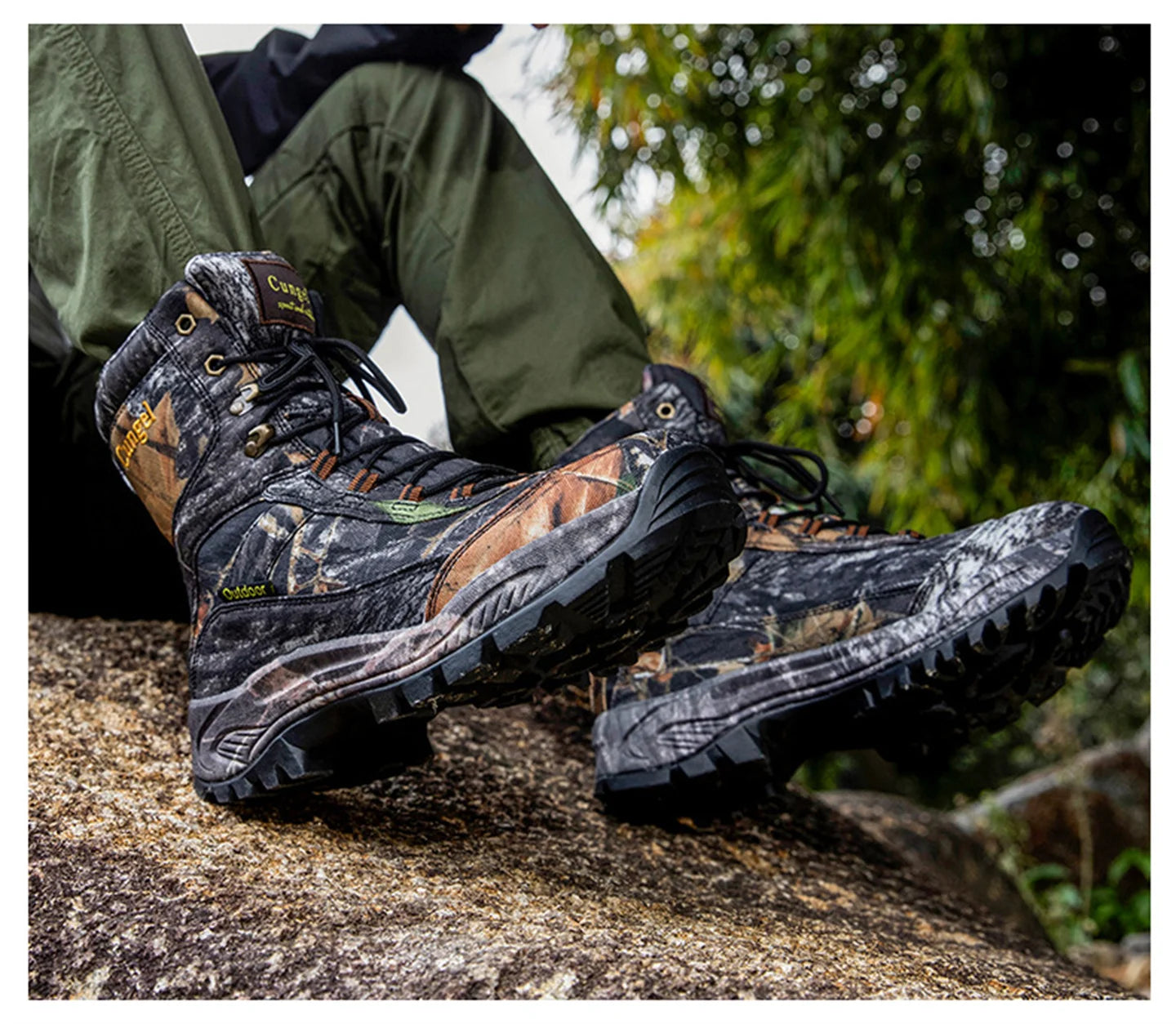 Men's High Top Camouflage Hunting Boots Breathable Tactical Shoes Outdoor Hiking Wear-Resistant Waterproof Mountaineering Boots