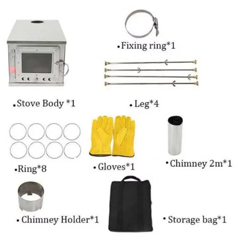 Foldable  Tent Stove Lightweight Titanium Alloy Combustion Durable Portable Foldable Charcoal Fire Wood Burning Outdoor Camping