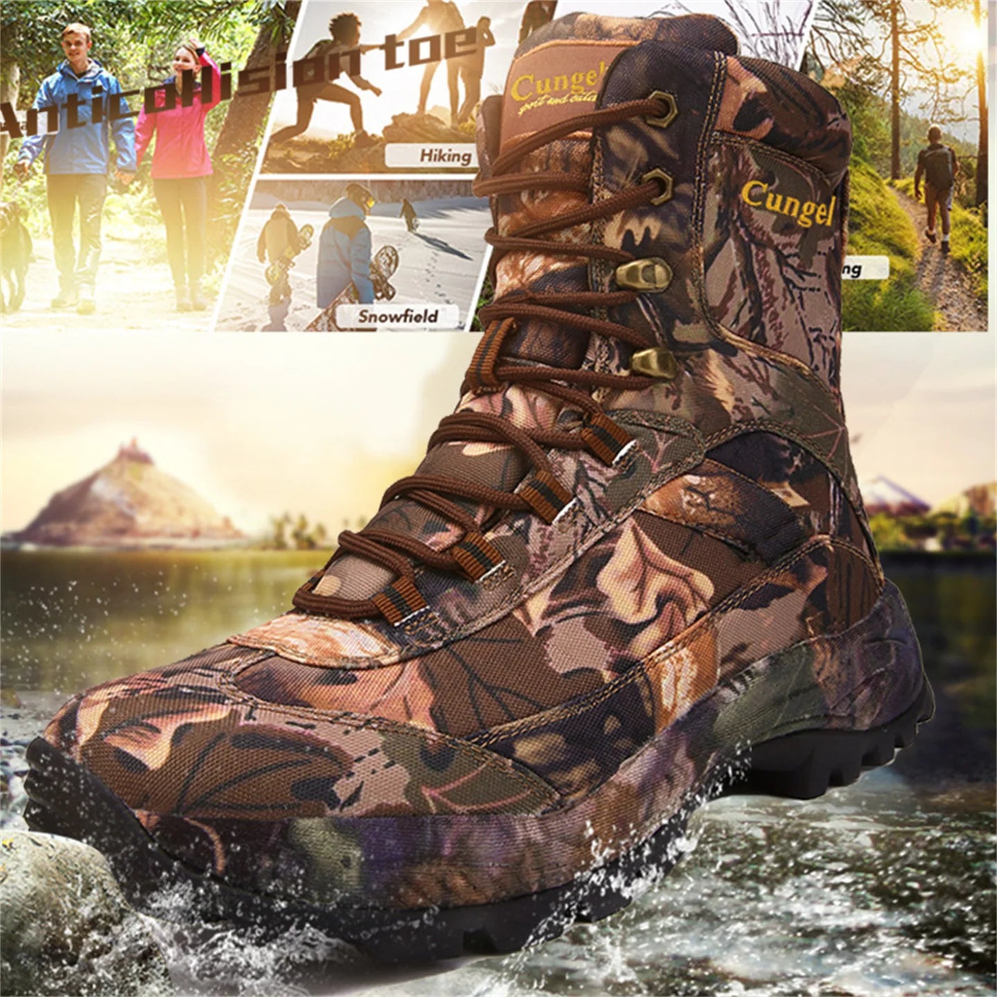 Men's High Top Camouflage Hunting Boots Breathable Tactical Shoes Outdoor Hiking Wear-Resistant Waterproof Mountaineering Boots
