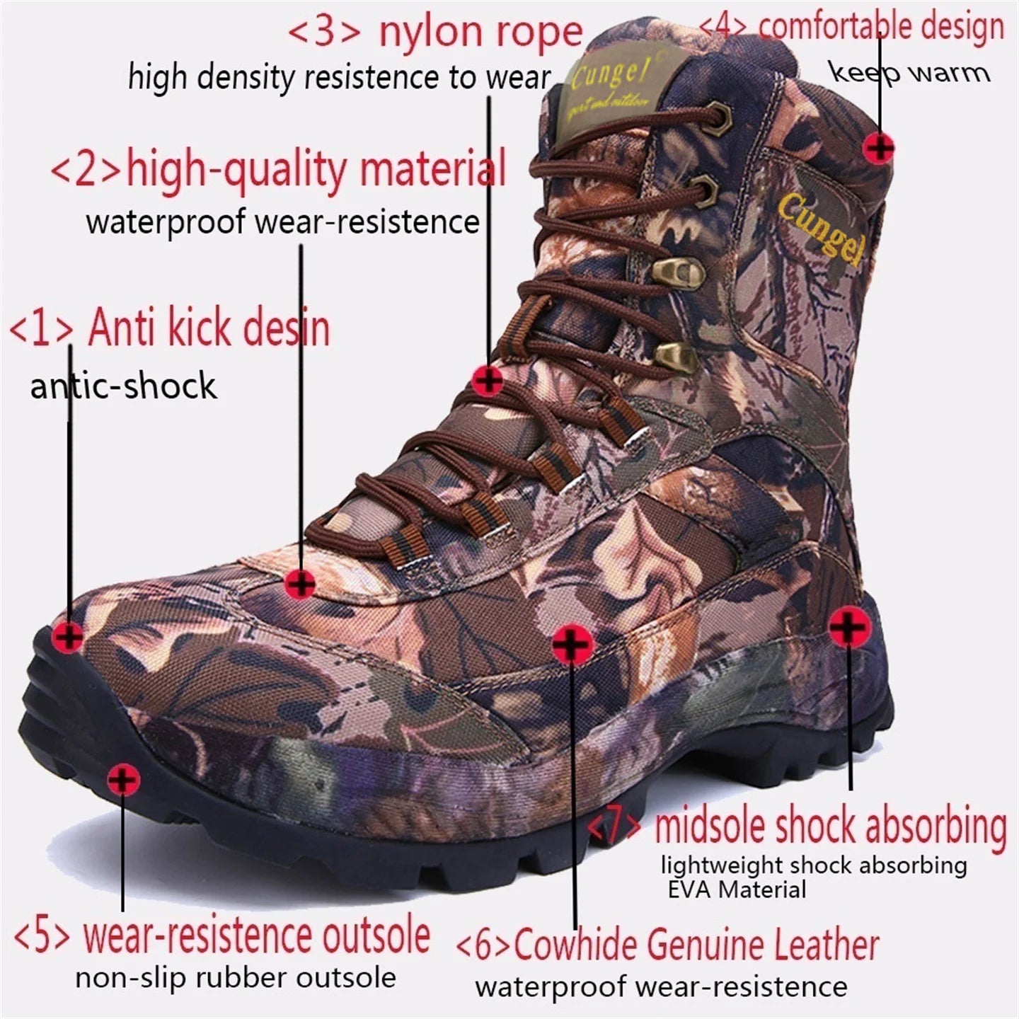 Men's High Top Camouflage Hunting Boots Breathable Tactical Shoes Outdoor Hiking Wear-Resistant Waterproof Mountaineering Boots