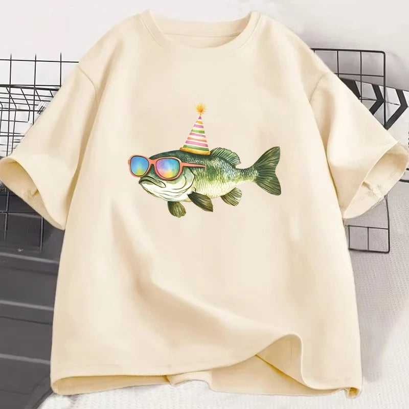 Funny Colorful Fish Print Shirts Humor Tee Short Sleeve Unisex Men Women Clothes Tops New Style Hot Sale Fishing T-shirt for Men