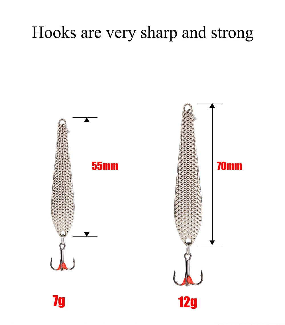 FTK 55mm 70mm Ice Fishing Lure Jigs Spoon 5g/12g Balancers Hard Fishing Bait With Treble Hook for Winter Pesca Fishing Tackle