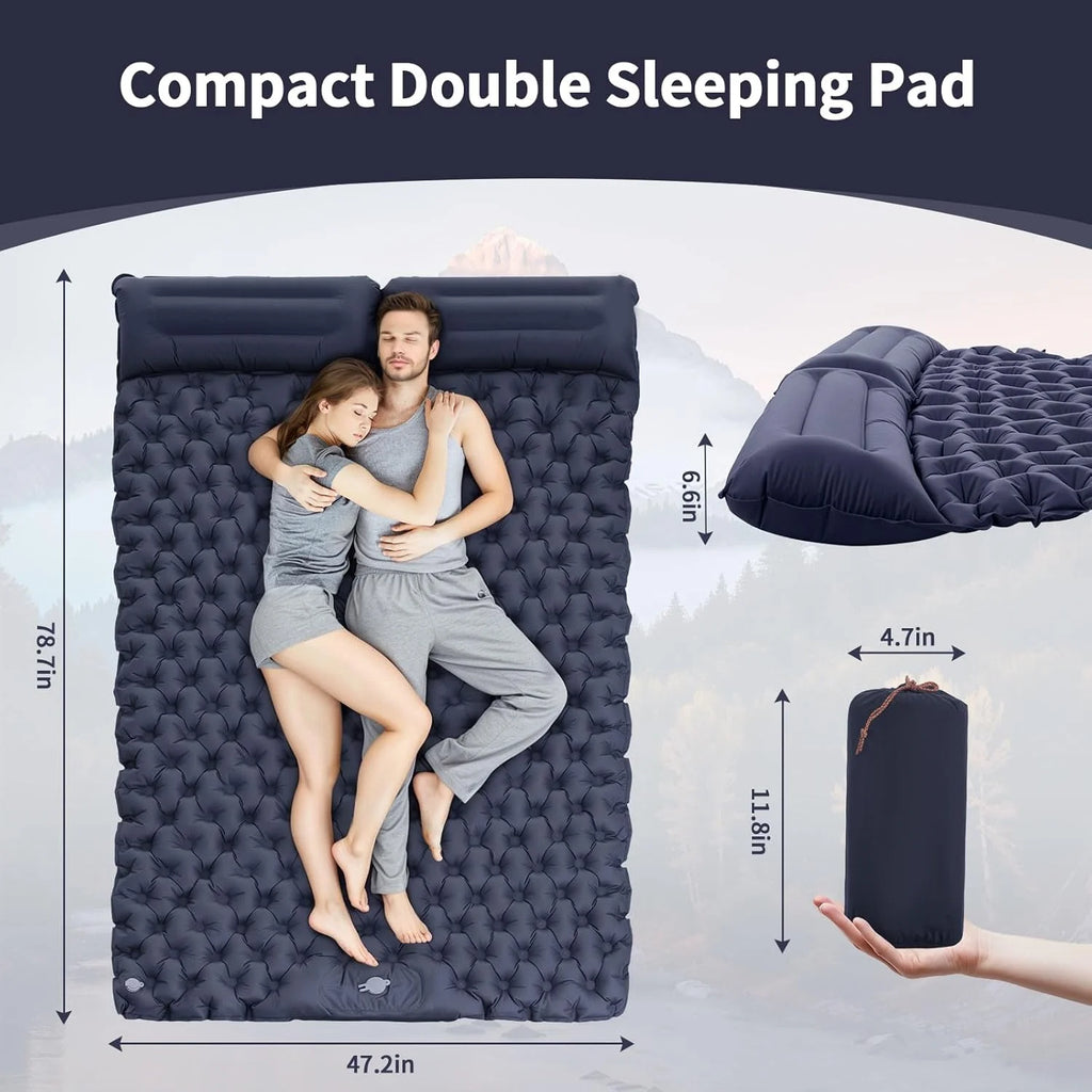 Double Air Mattress with Built-in Pillow Pump Outdoor Sleeping Mattress Camping Air Mattress for Backpacking
