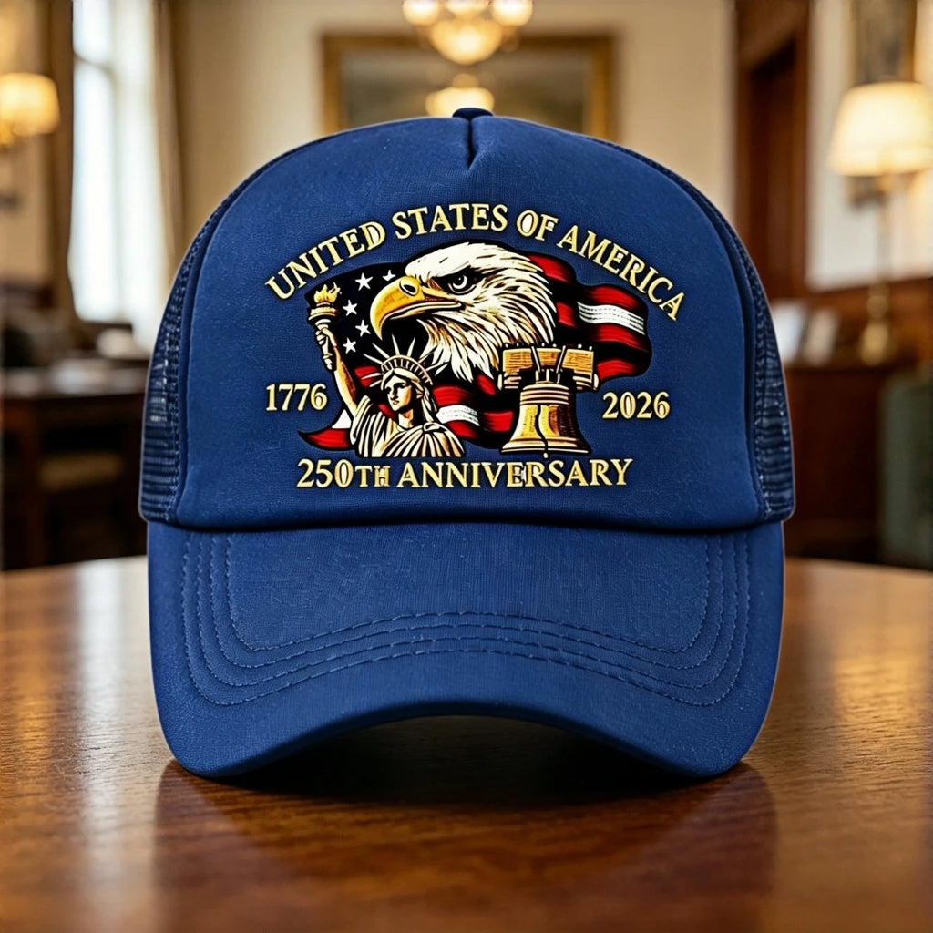 US 250th Anniversary 1776-2026 Trucker Hat Eagle Print Mesh Baseball Cap