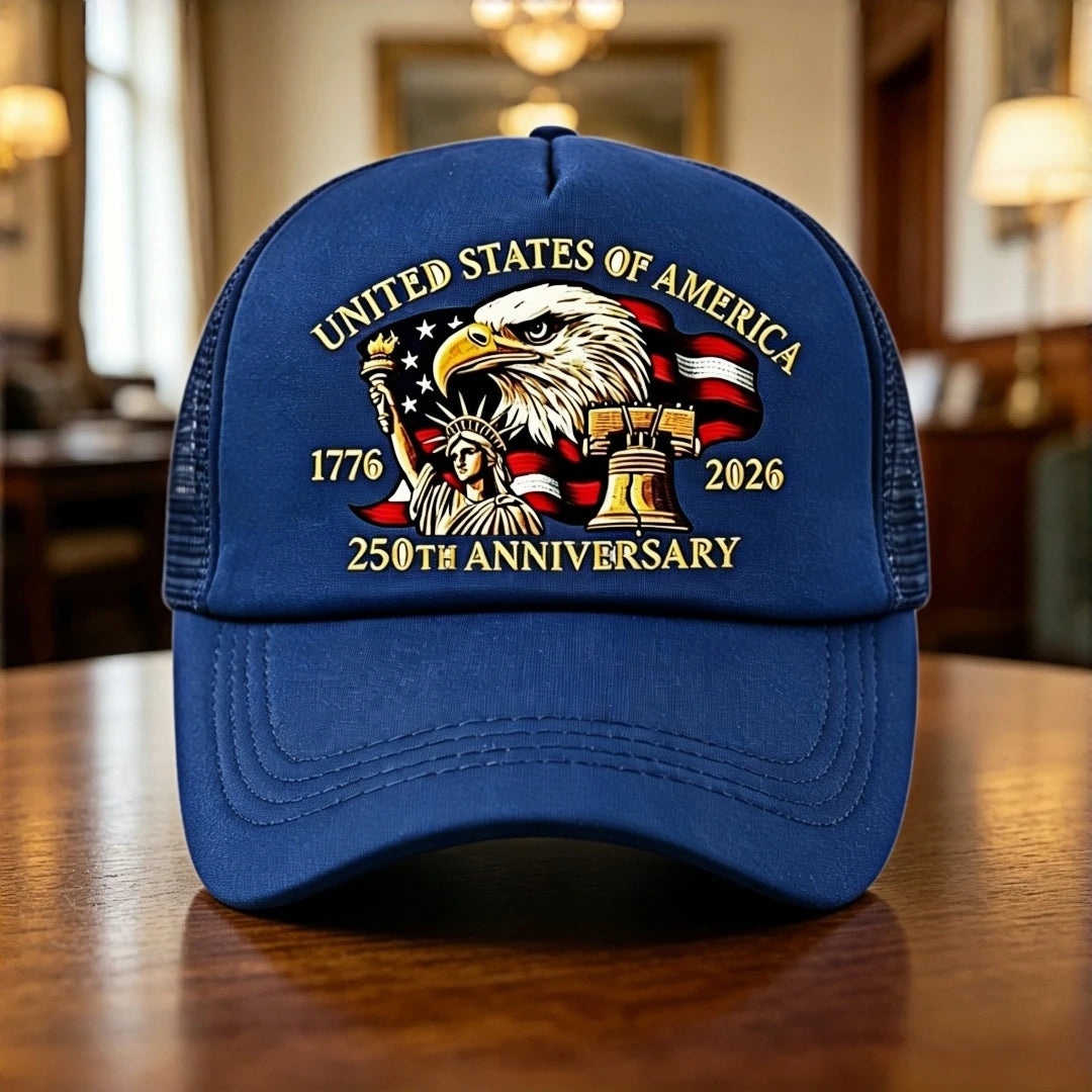 US 250th Anniversary 1776-2026 Trucker Hat Eagle Print Mesh Baseball Cap