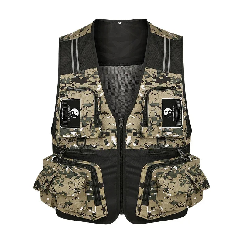 Fishing Vest Detachable Multiple Pockets Breathable Grid Mesh Comfortable Wear-Resisting with Reflective Stripe