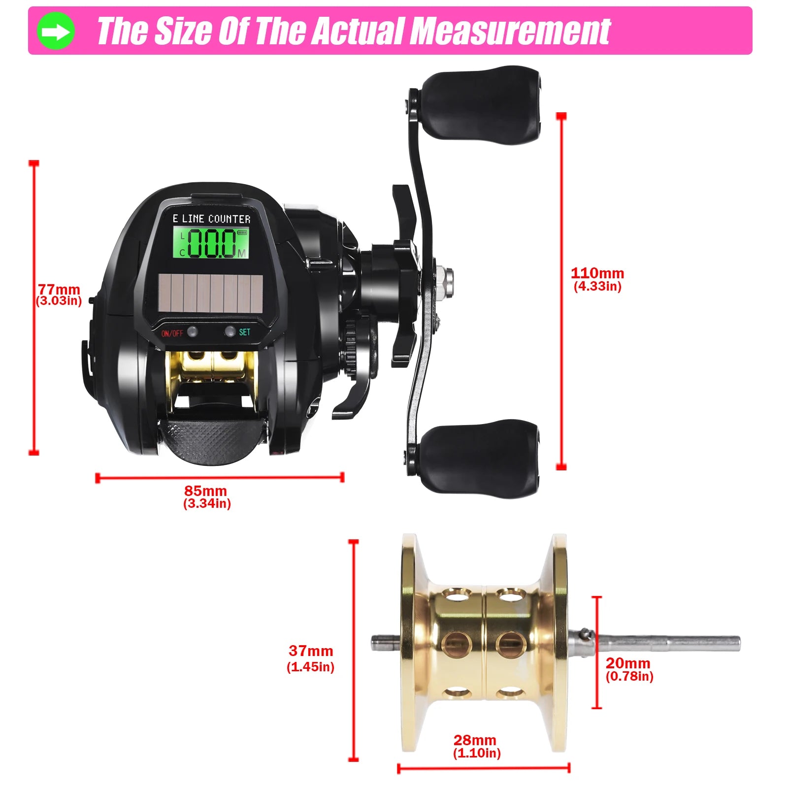 New Electronic Baitcasting Fishing Reel Led Screen USB And Solar Charging 7.2:1 Sea Saltwater Waterproof Cast Drum Wheel Casting