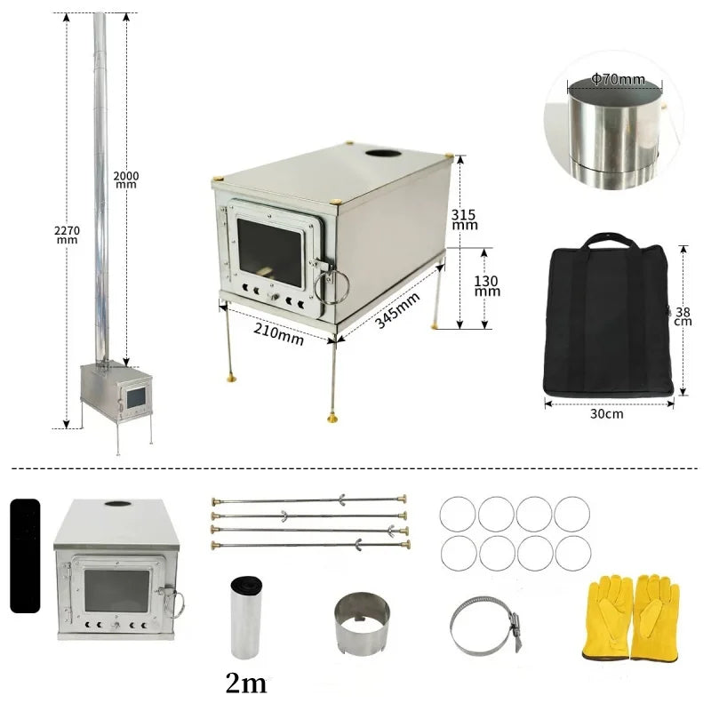 Foldable  Tent Stove Lightweight Titanium Alloy Combustion Durable Portable Foldable Charcoal Fire Wood Burning Outdoor Camping