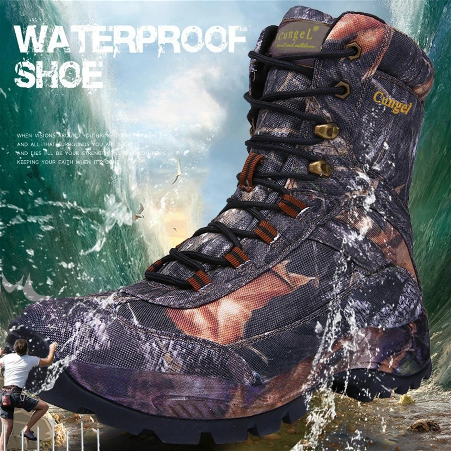 Men's High Top Camouflage Hunting Boots Breathable Tactical Shoes Outdoor Hiking Wear-Resistant Waterproof Mountaineering Boots