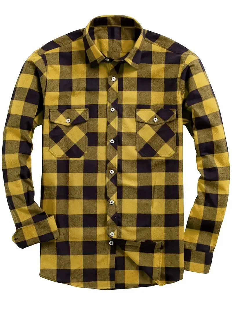 New Plaid Flannel Shirt for Men Long Sleeve Casual Shirts Spring Autumn Button -up 2-Pocket Colthing Tops Classic Men's Shirts