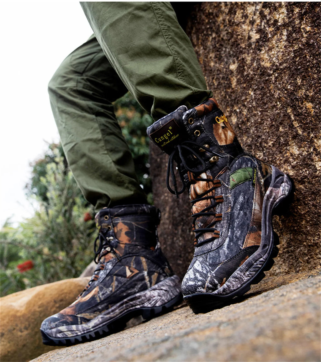 Men's High Top Camouflage Hunting Boots Breathable Tactical Shoes Outdoor Hiking Wear-Resistant Waterproof Mountaineering Boots