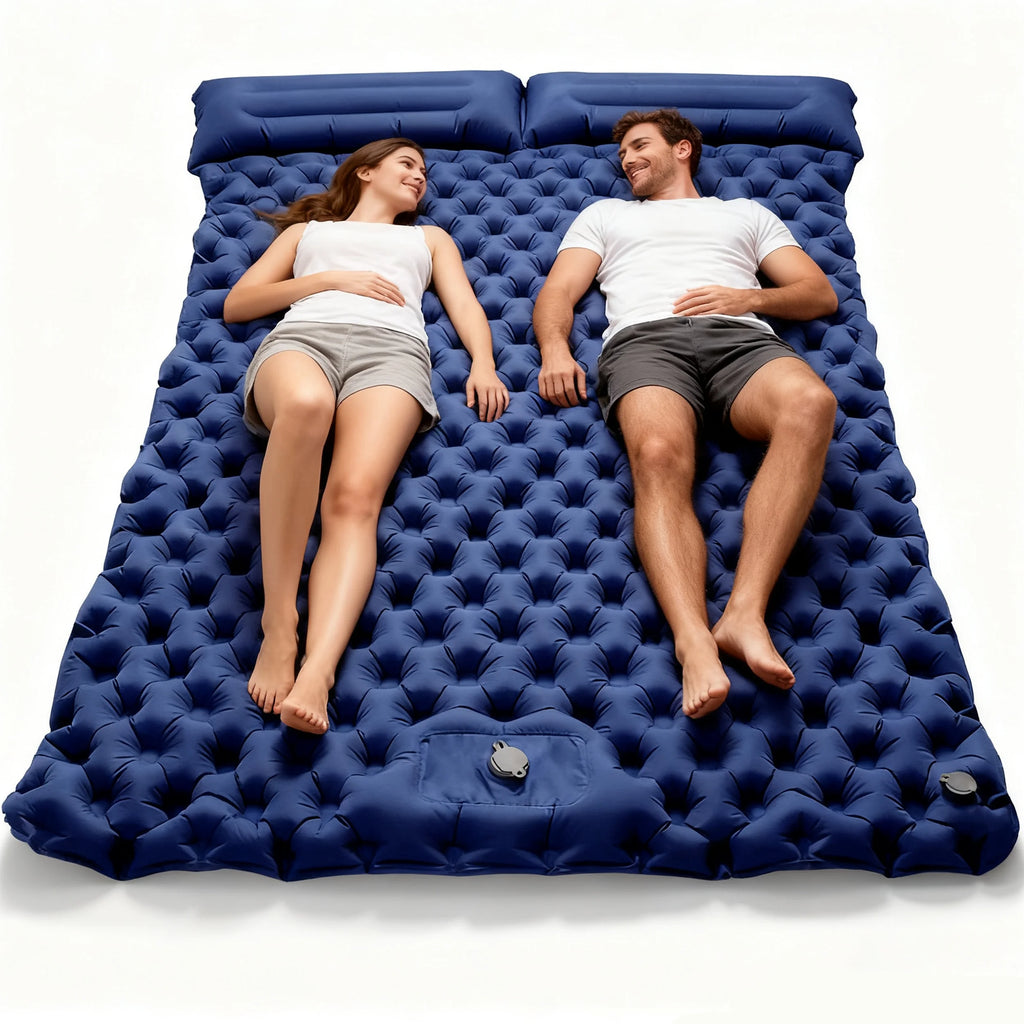 Double Air Mattress with Built-in Pillow Pump Outdoor Sleeping Mattress Camping Air Mattress for Backpacking