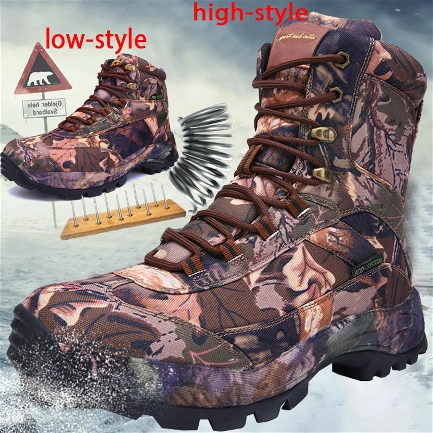 Men's High Top Camouflage Hunting Boots Breathable Tactical Shoes Outdoor Hiking Wear-Resistant Waterproof Mountaineering Boots
