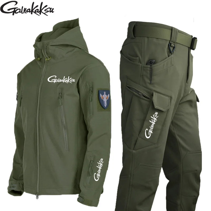 New Fishing Outdoor Jackets Suit Men's Winter Warm Plus Velvet Soft Shell Pants Fishing Ski Mountaineering Clothing Cold Fleece