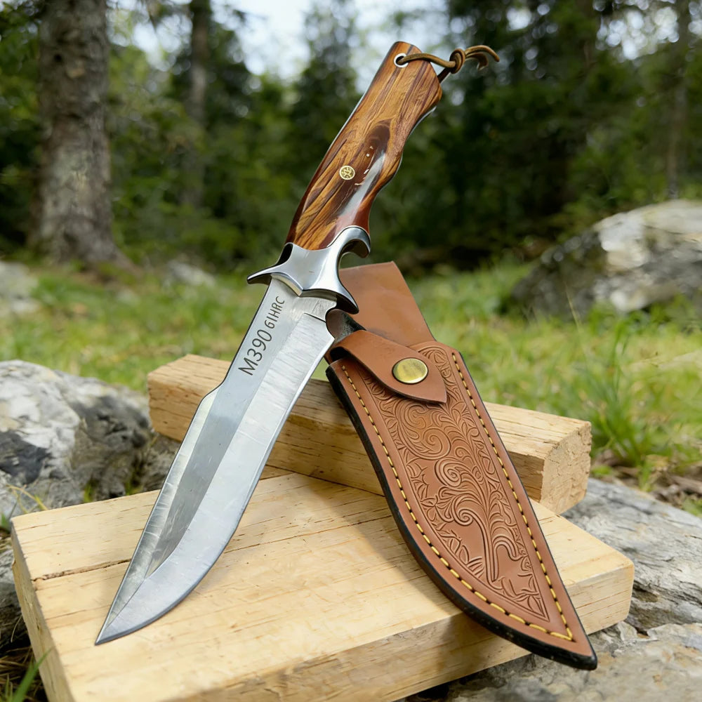 Handmade Forged High Carbon Steel Hunting Knife with Rosewood Handle – Outdoor Camping, Bushcraft, Survival, EDC F