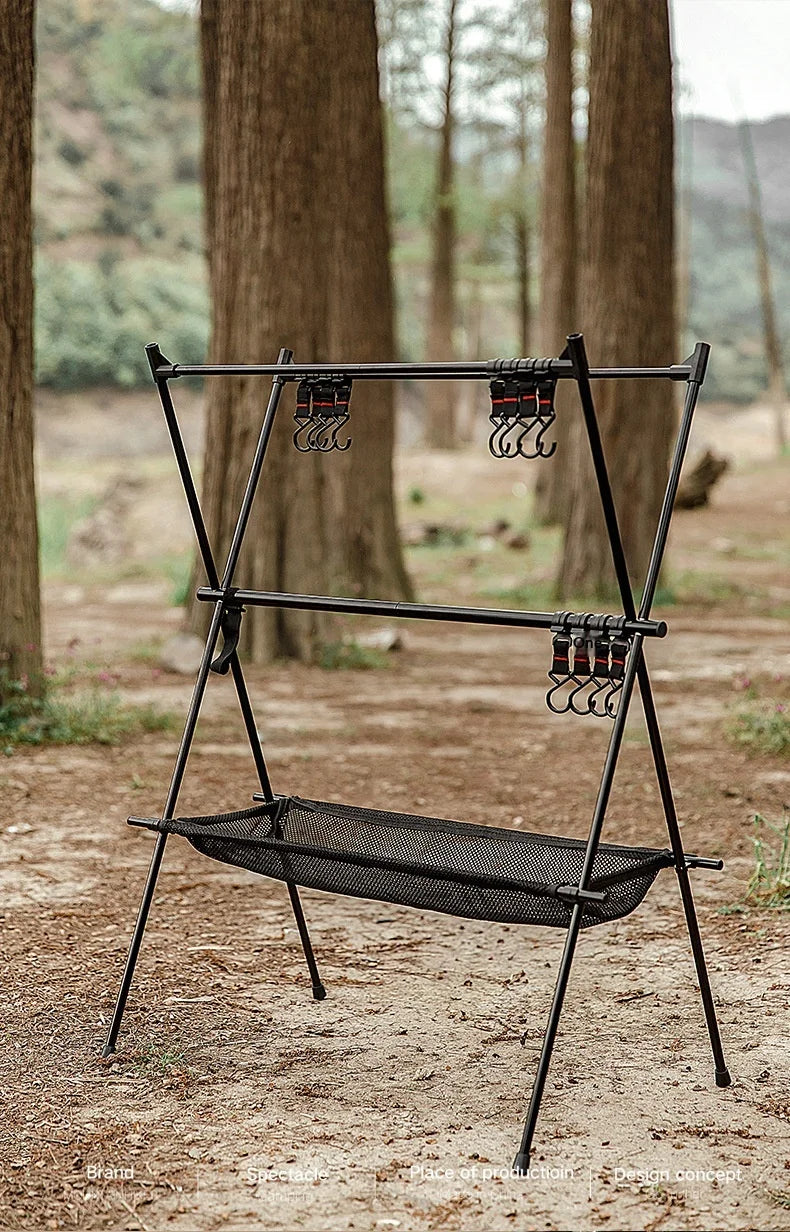 MOUNTAINHIKER Outdoor Folding Camping Hanging Rack Shelf Aluminum Alloy Triangle Storage Hanger BBQ Picnic Cookware Pot Pan