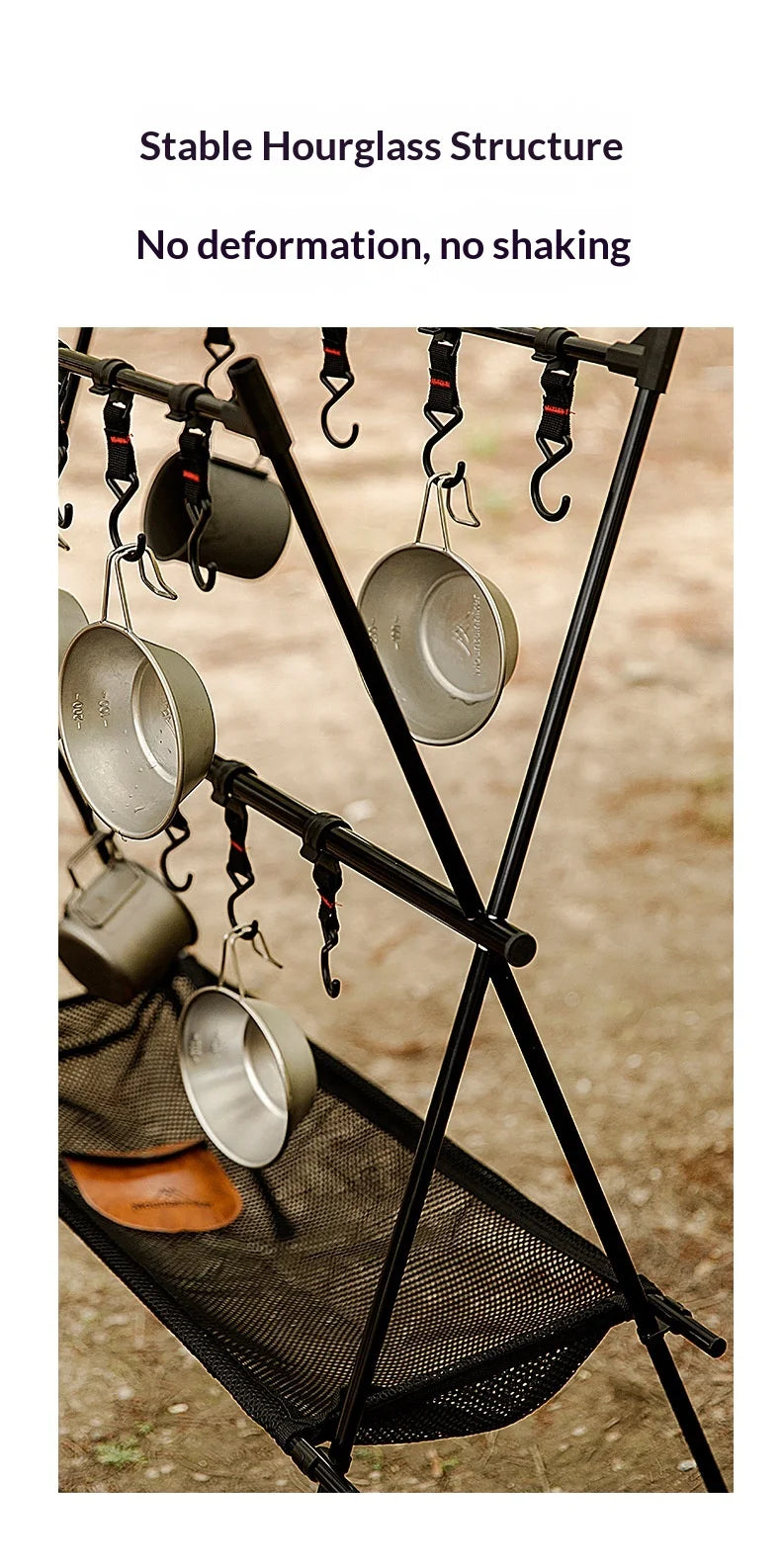 MOUNTAINHIKER Outdoor Folding Camping Hanging Rack Shelf Aluminum Alloy Triangle Storage Hanger BBQ Picnic Cookware Pot Pan