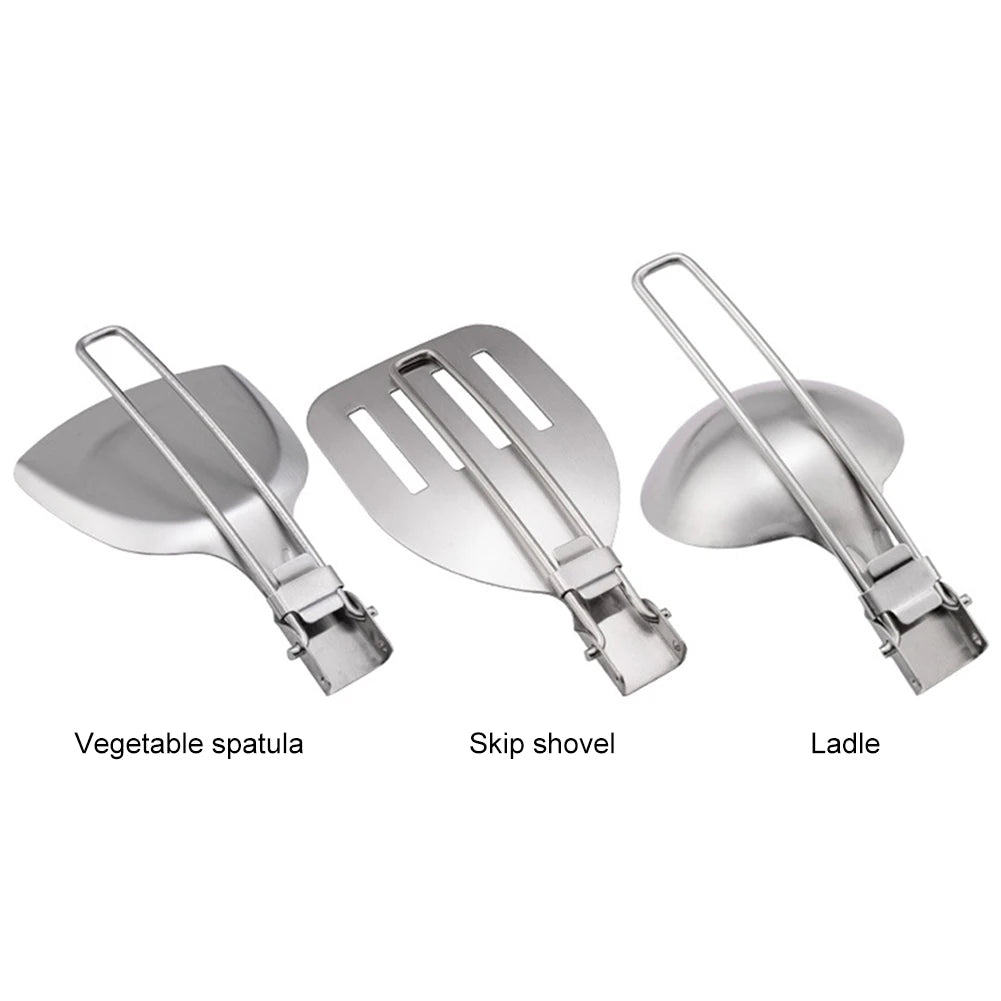 Cooking Utensils Stainless Steel Camping Cooking Utensils Foldable Lightweight Dinnerware Travel Picnic Equipment Supplies