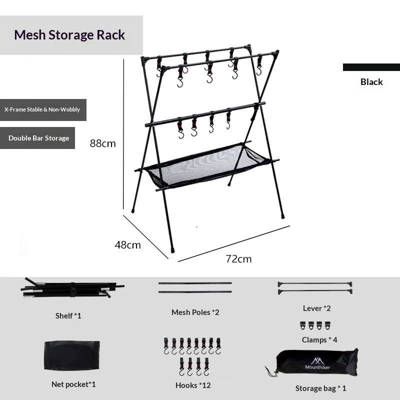 MOUNTAINHIKER Outdoor Folding Camping Hanging Rack Shelf Aluminum Alloy Triangle Storage Hanger BBQ Picnic Cookware Pot Pan