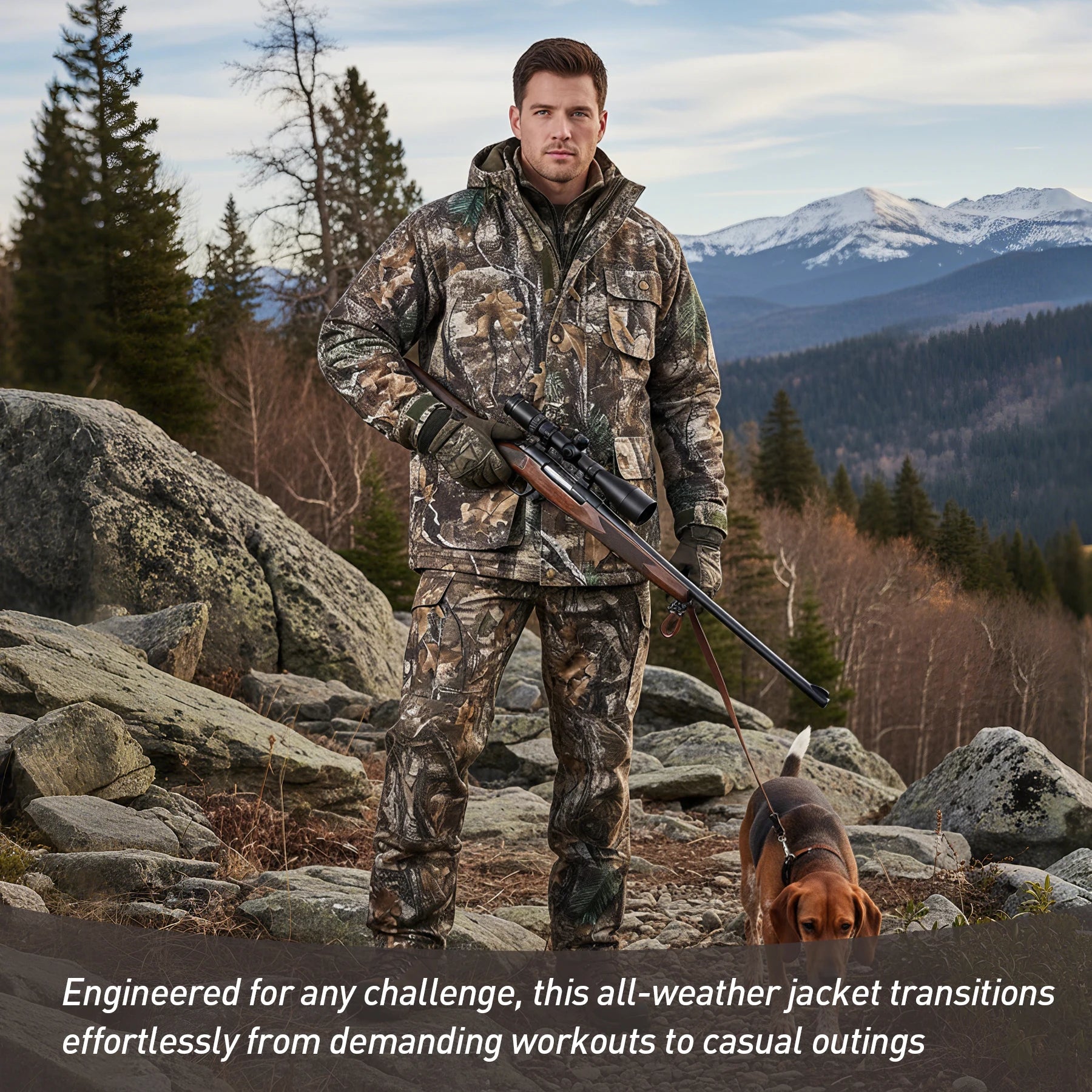 Hunting Jacket with Fleece Lining Tactical Waterproof Hooded Coat Outdoor Silent Deer Hunting Parka Upland Camo Hunting Jackets