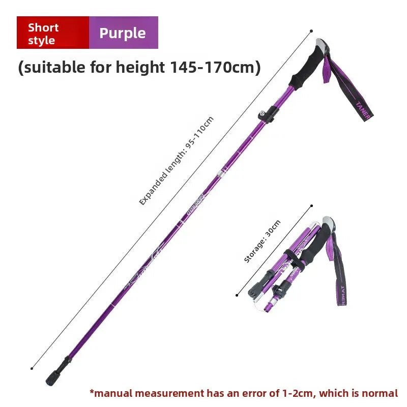 Ultra-Lightweight Aluminum Alloy Folding Hiking Stick Short Retractable Outdoor Hand Walking Stick for Camping And Travel