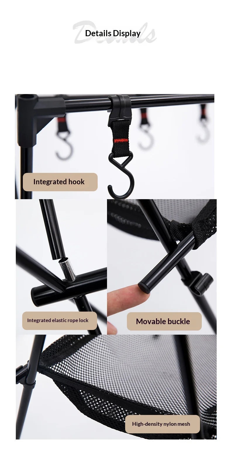 MOUNTAINHIKER Outdoor Folding Camping Hanging Rack Shelf Aluminum Alloy Triangle Storage Hanger BBQ Picnic Cookware Pot Pan