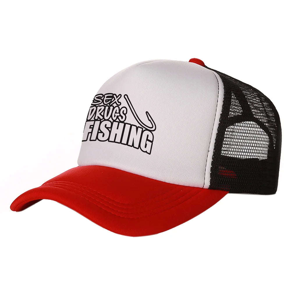 Fish Fishing Man Trucker Caps Men Cool Fisherman Fish Hook Hats Baseball Cap Summer Outdoor Sun Mesh Caps MZ-482