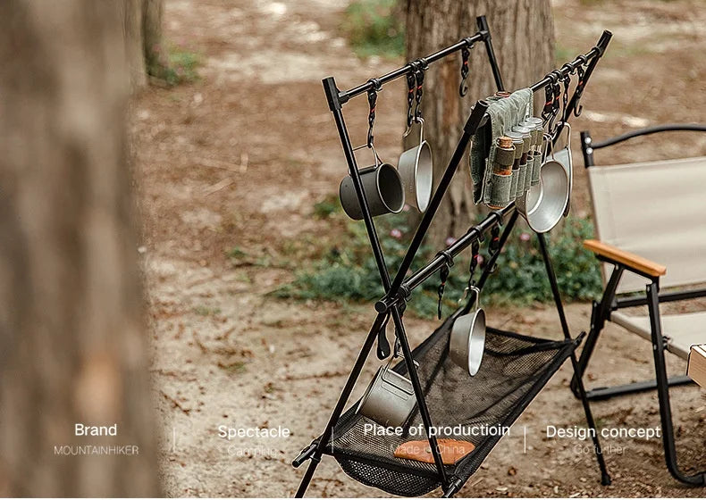 MOUNTAINHIKER Outdoor Folding Camping Hanging Rack Shelf Aluminum Alloy Triangle Storage Hanger BBQ Picnic Cookware Pot Pan