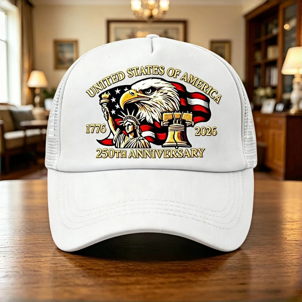 US 250th Anniversary 1776-2026 Trucker Hat Eagle Print Mesh Baseball Cap