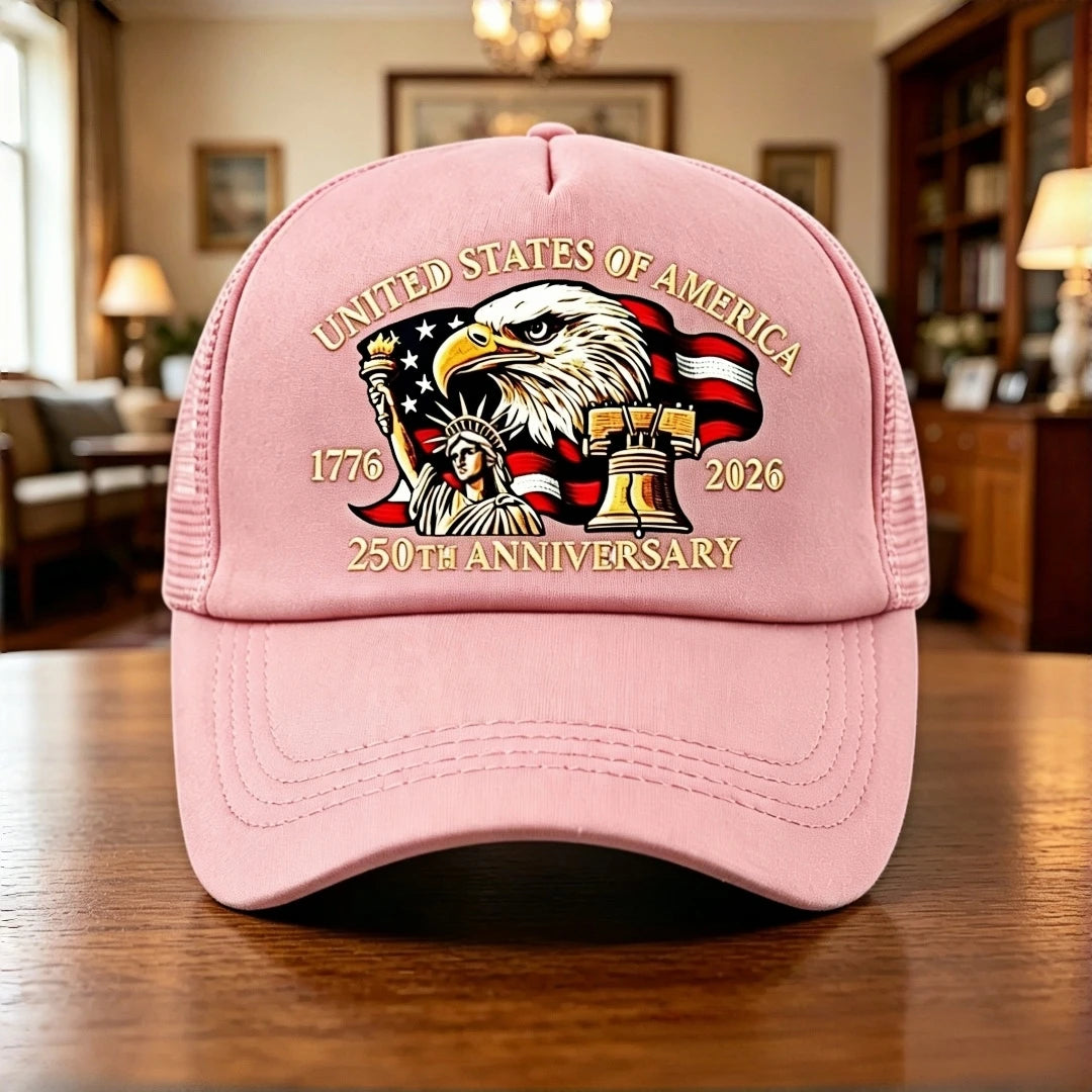 US 250th Anniversary 1776-2026 Trucker Hat Eagle Print Mesh Baseball Cap