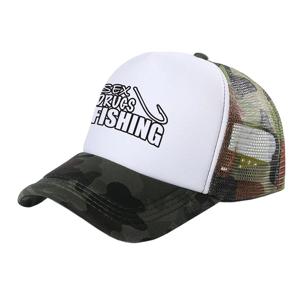Fish Fishing Man Trucker Caps Men Cool Fisherman Fish Hook Hats Baseball Cap Summer Outdoor Sun Mesh Caps MZ-482