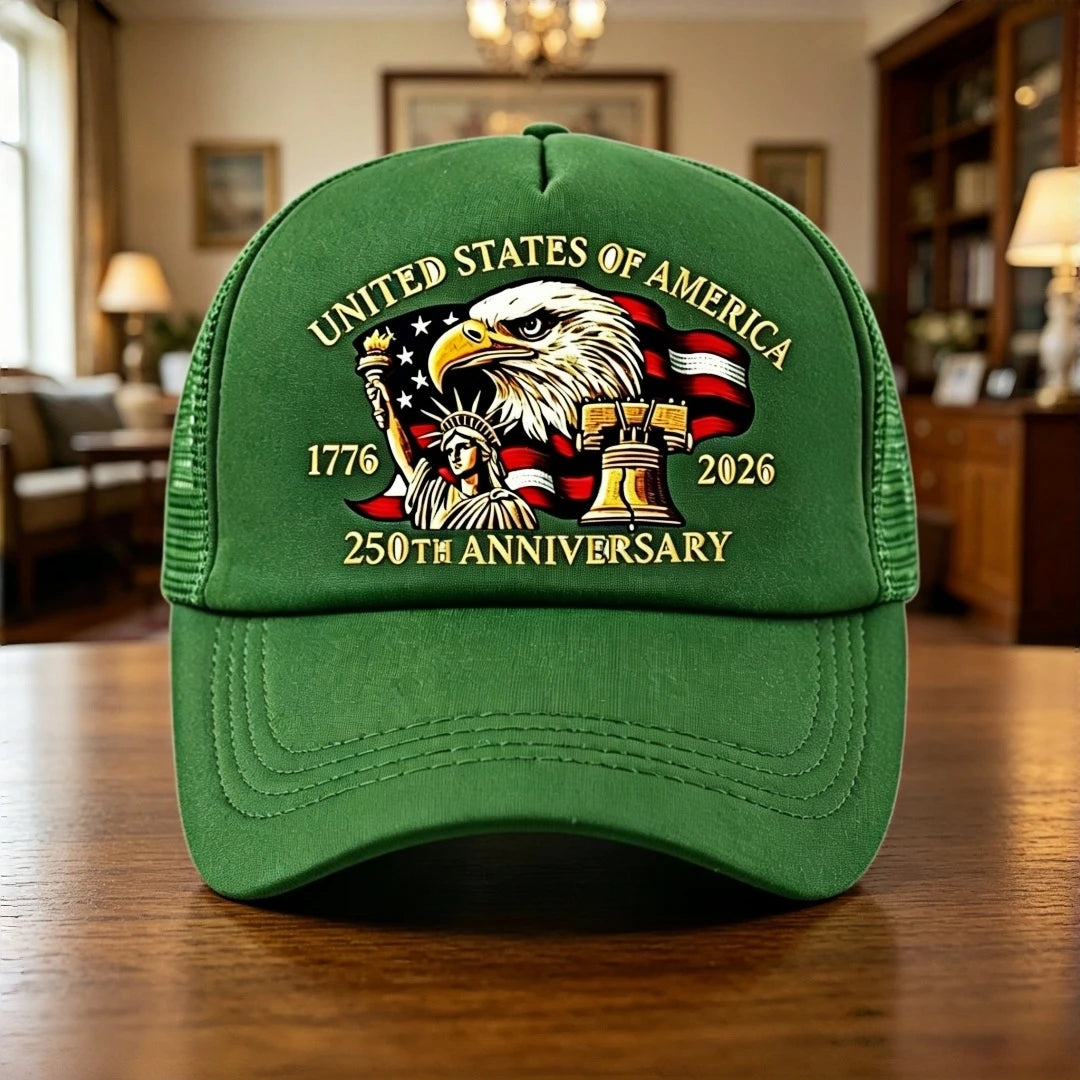 US 250th Anniversary 1776-2026 Trucker Hat Eagle Print Mesh Baseball Cap