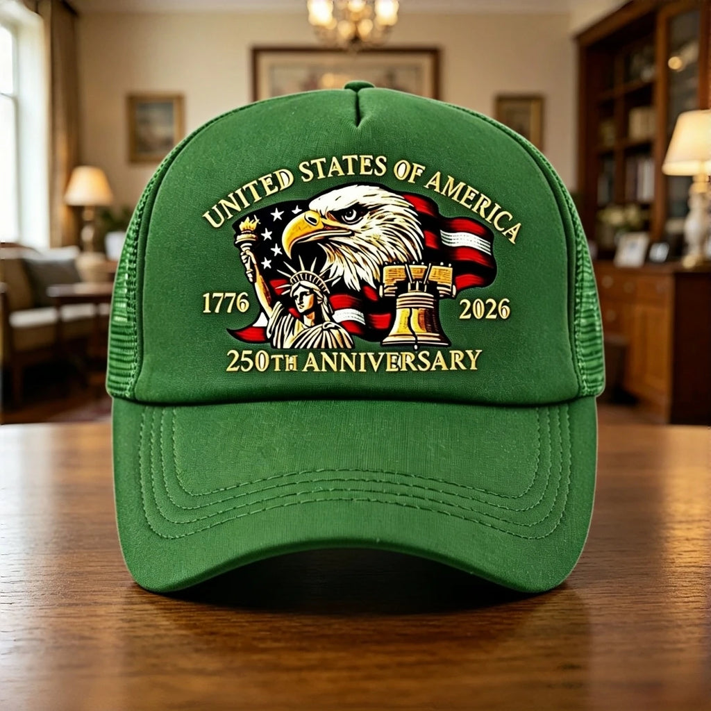 US 250th Anniversary 1776-2026 Trucker Hat Eagle Print Mesh Baseball Cap