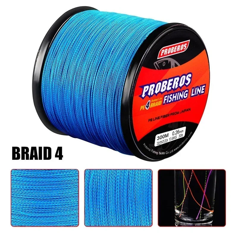 Fishing Line 300M, Durable Dyneema Material, Grey/Yellow/Blue/Green/Red, for Sea Fishing and Rock Fishing Main Line