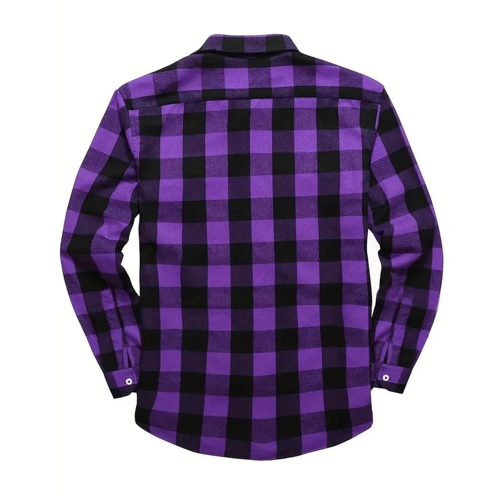 New Plaid Flannel Shirt for Men Long Sleeve Casual Shirts Spring Autumn Button -up 2-Pocket Colthing Tops Classic Men's Shirts