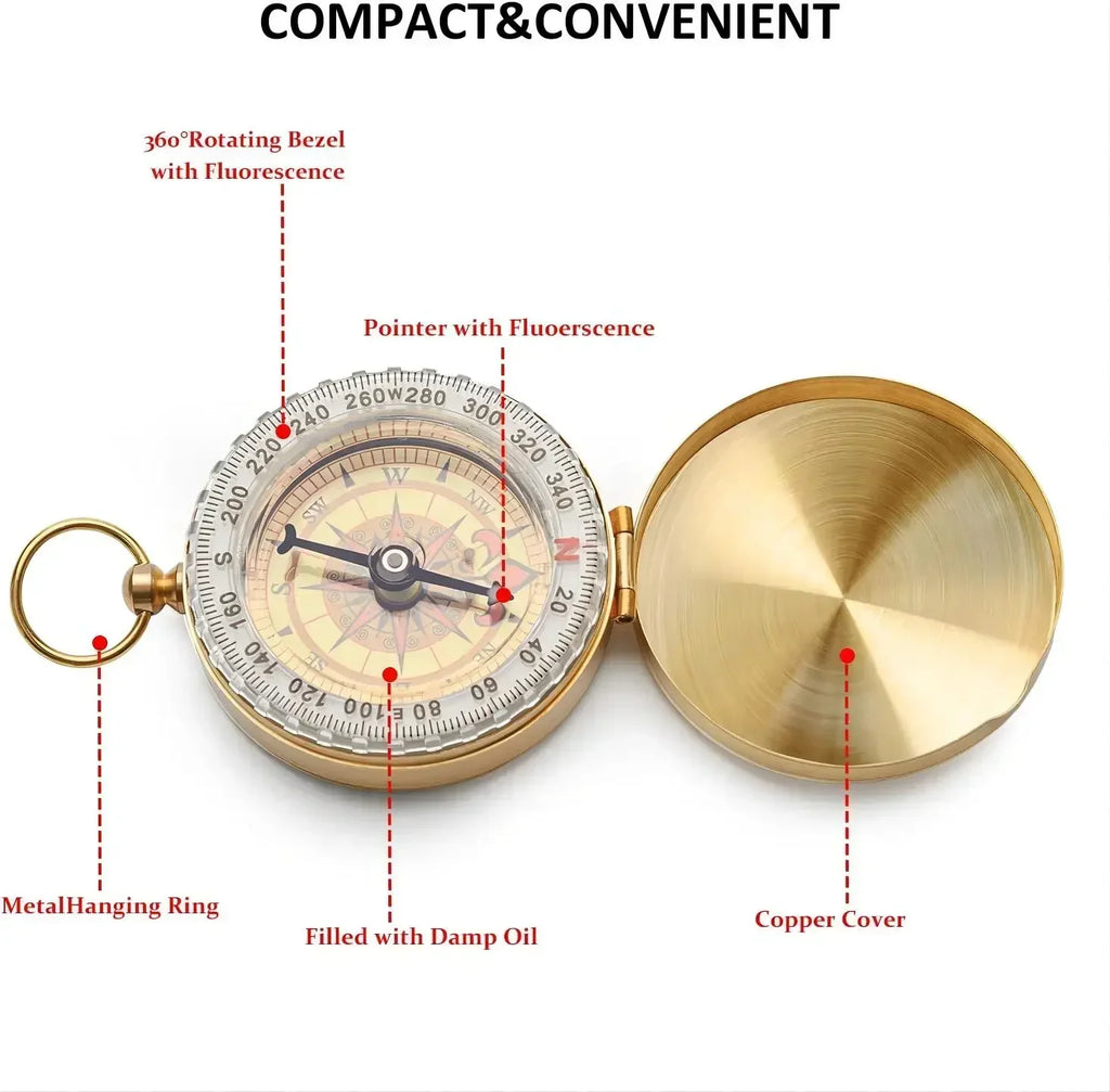 Survival Pocket Compass, Luminous Glow Metal Navigation Tool, Portable Waterproof Outdoor Gear for Hiking, Camping, Hunting