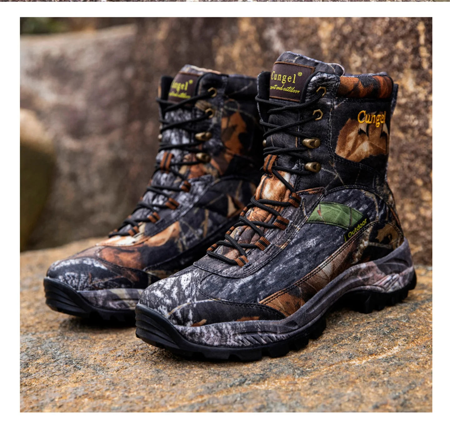 Men's High Top Camouflage Hunting Boots Breathable Tactical Shoes Outdoor Hiking Wear-Resistant Waterproof Mountaineering Boots