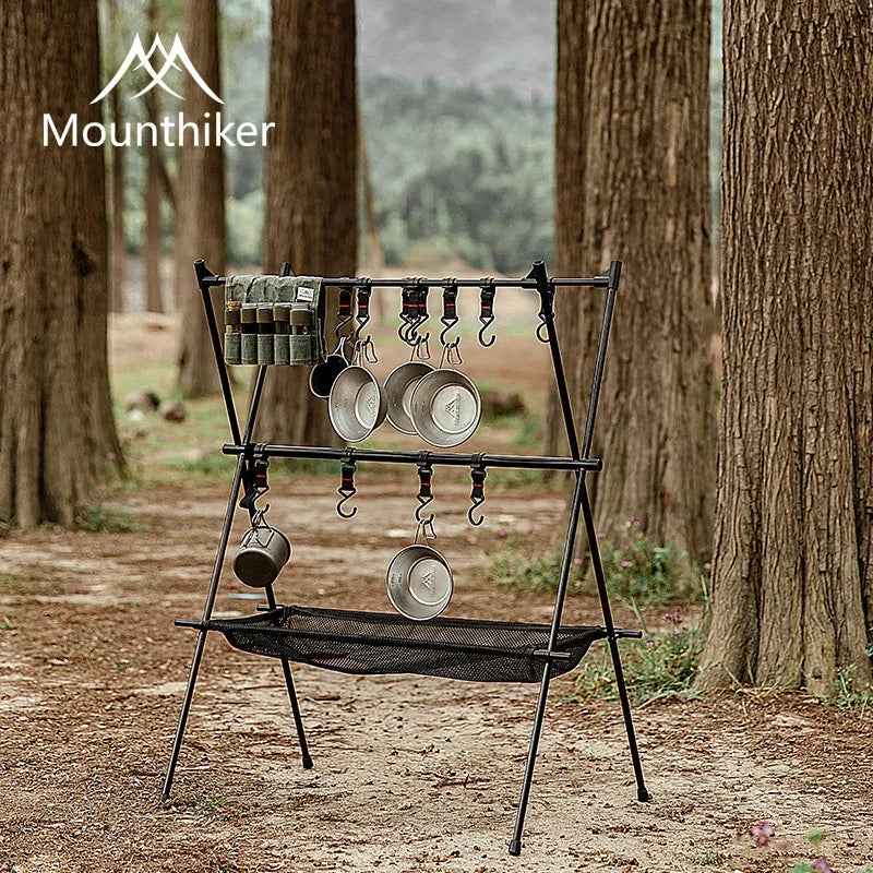 MOUNTAINHIKER Outdoor Folding Camping Hanging Rack Shelf Aluminum Alloy Triangle Storage Hanger BBQ Picnic Cookware Pot Pan