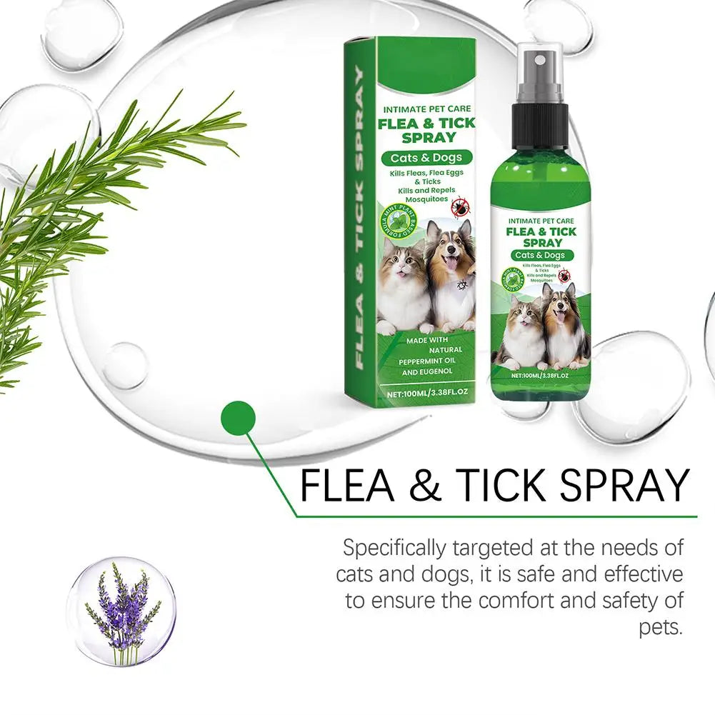 Pet Flea & Tick Spray for Dogs Cats 100ml Flea Killer Itching Relief Insect Repellent Mite Lice Mosquitoes Killer Pet Skin Care