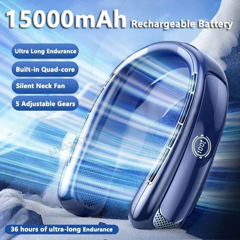 Portable Neck Fan Smart Digital Display USB Rechargeable Outdoors Bladeless Silent Cooling Neck Fan For Summer Sport