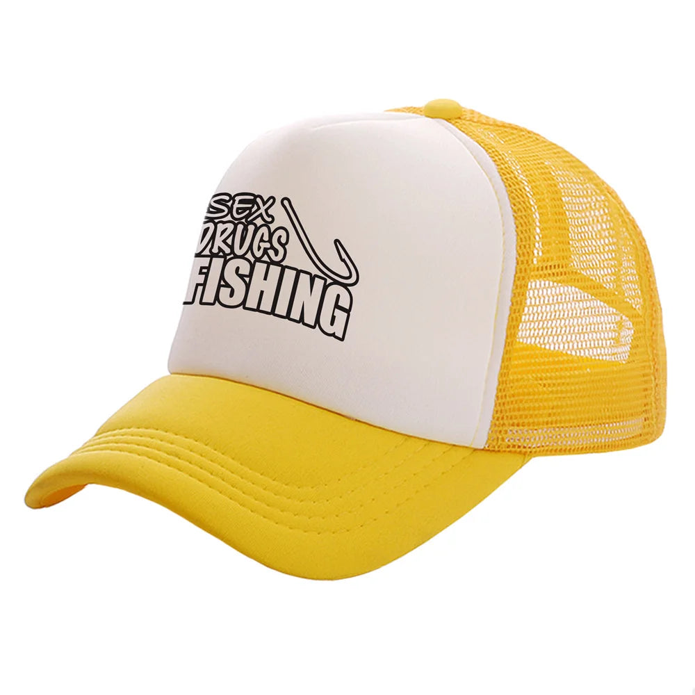 Fish Fishing Man Trucker Caps Men Cool Fisherman Fish Hook Hats Baseball Cap Summer Outdoor Sun Mesh Caps MZ-482