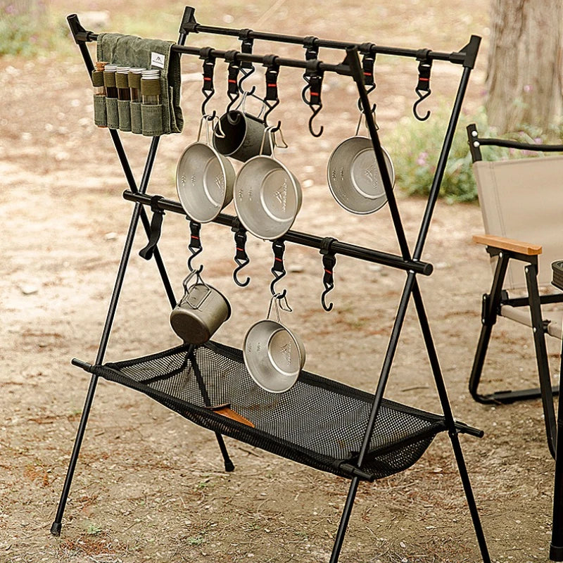 MOUNTAINHIKER Outdoor Folding Camping Hanging Rack Shelf Aluminum Alloy Triangle Storage Hanger BBQ Picnic Cookware Pot Pan