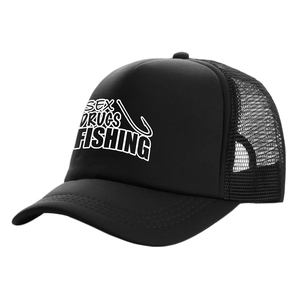 Fish Fishing Man Trucker Caps Men Cool Fisherman Fish Hook Hats Baseball Cap Summer Outdoor Sun Mesh Caps MZ-482