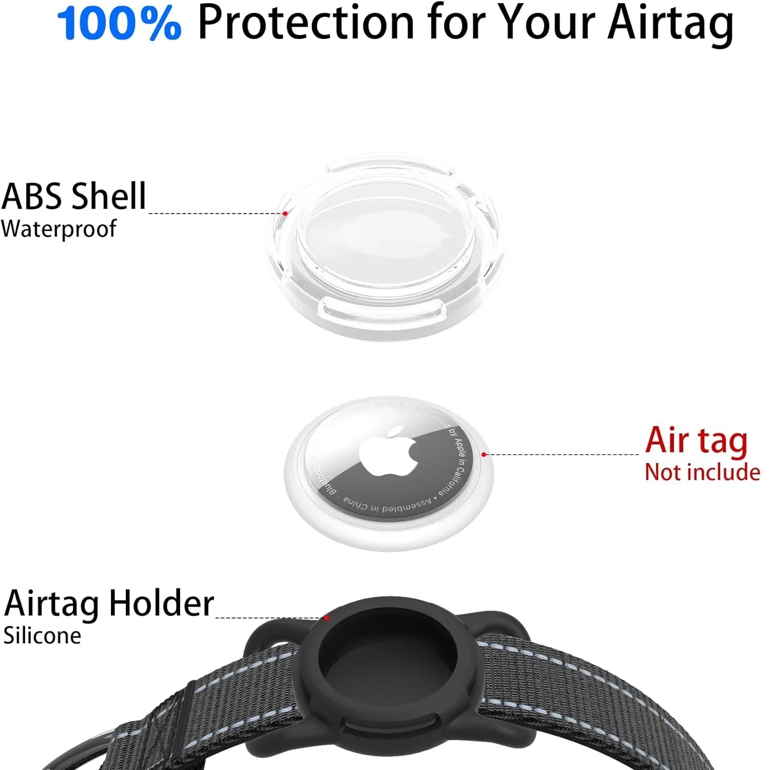 Airtag Dog Collar with Waterproof AirTag Case, Reflective Soft Padded & Safety Air Tag Pet Collar Adjustable for Large Dogs