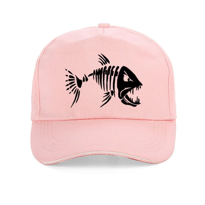 Men Outdoor Fishing Cap Fishing Hat Baseball Golf Hunting Cap with Cartoon Fish Bones Snapback Hat