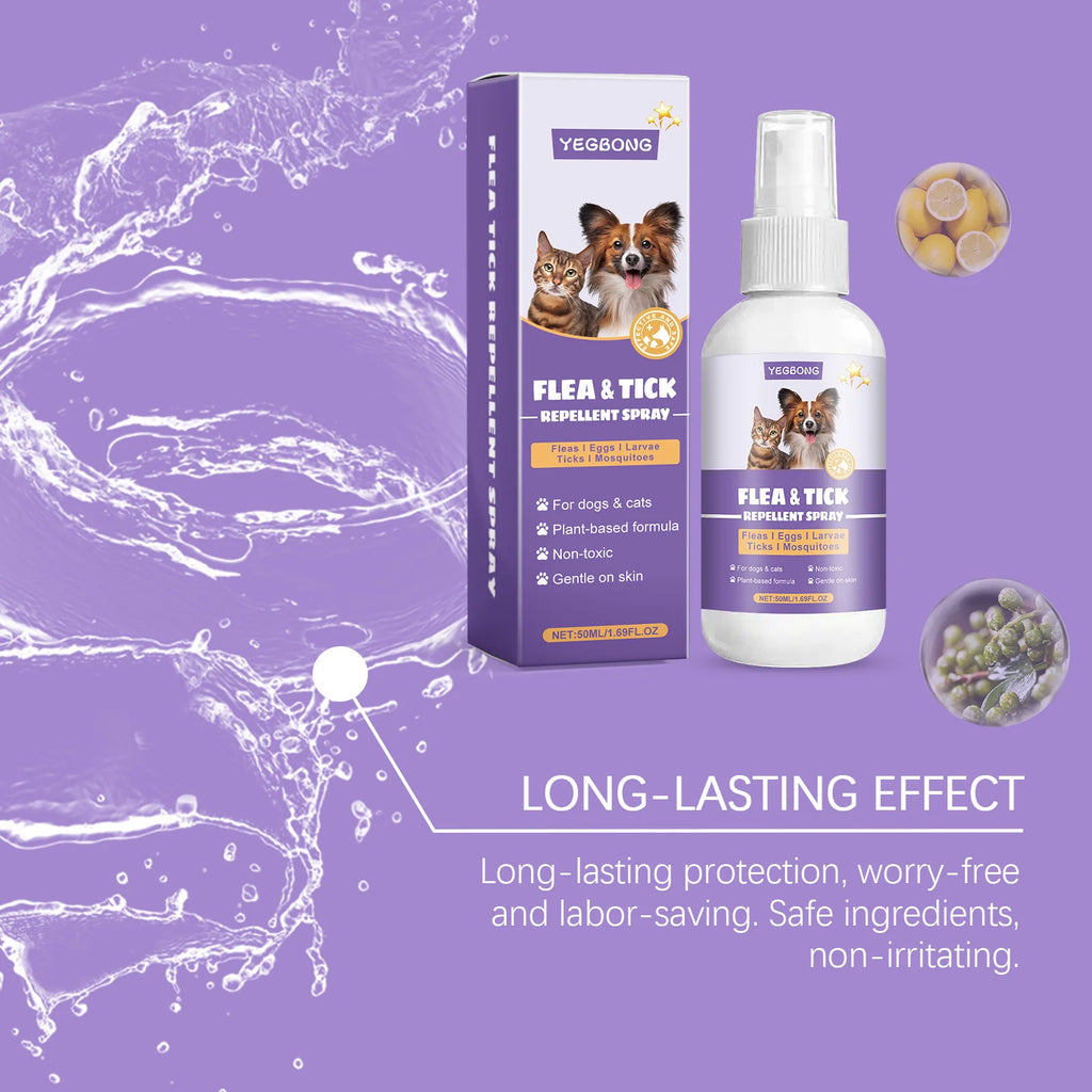 Pet Flea Tick Repellent Spray Waterproof Fur Clean Relieve Skin Itching Remove Mite Lice Dogs Cats External Insect Spray 50ml