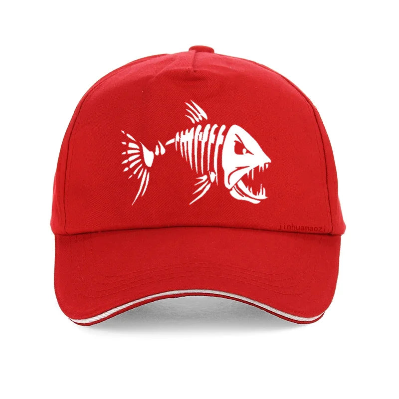 Men Outdoor Fishing Cap Fishing Hat Baseball Golf Hunting Cap with Cartoon Fish Bones Snapback Hat