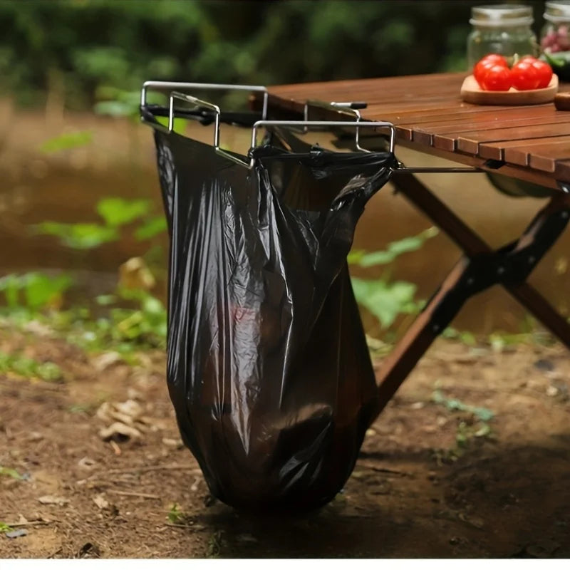1 outdoor camping garbage bag rack, stainless steel hanging rack, table side rack, camping picnic barbecue hanging rack