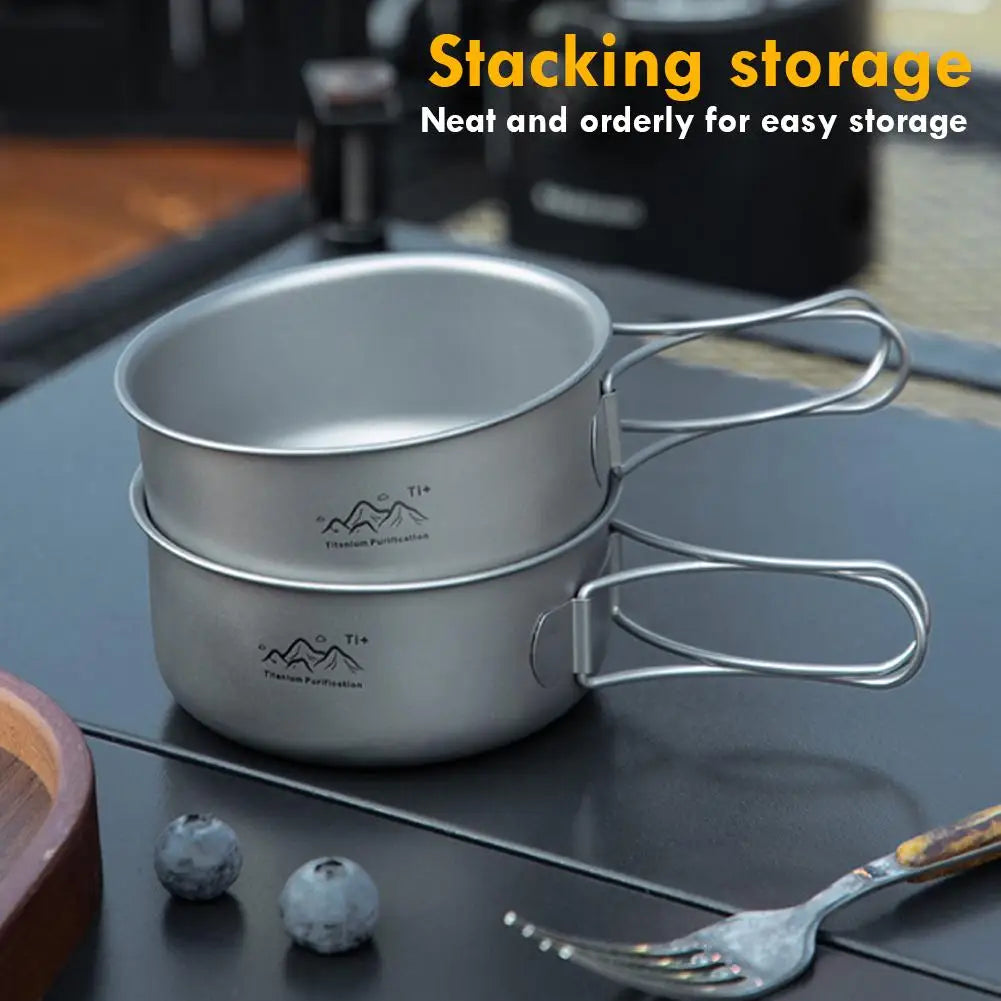 Titanium Camping Cookware Set Ultralight Pot Pan Bowl with Handle for Backpacking Hiking Outdoor Picnic Cooking Utensils